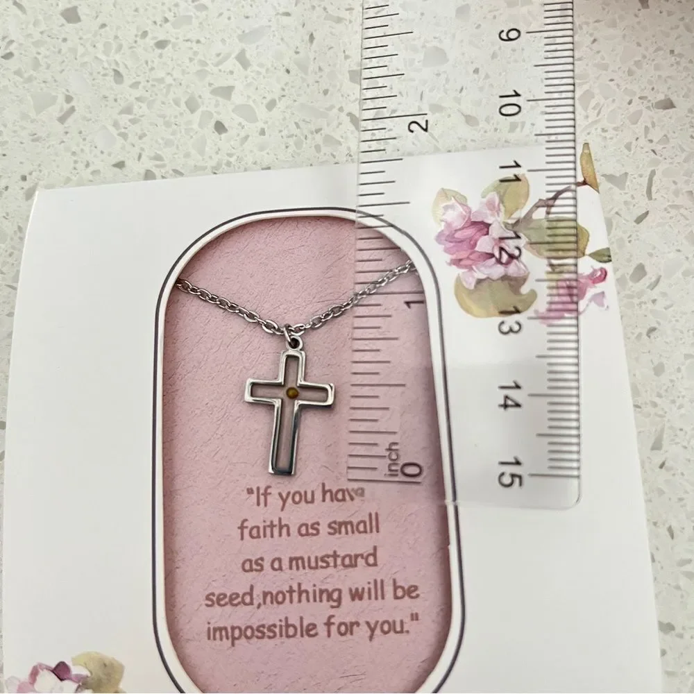 Mustard seed cross Necklace Inspirational Religious Christian Gift‎